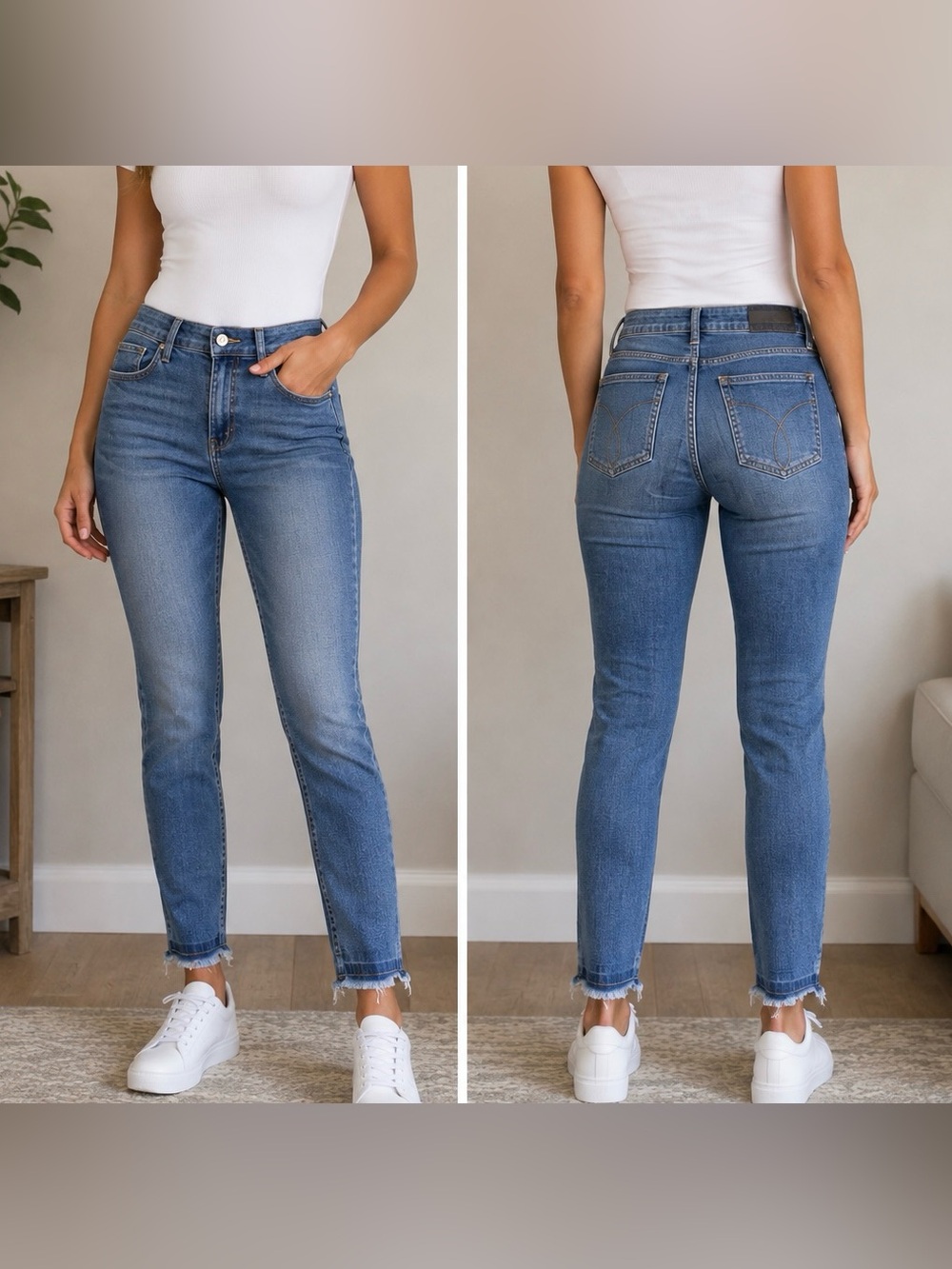 Calvin Klein Blue Ankle Skinny Jeans with Subtle Fading